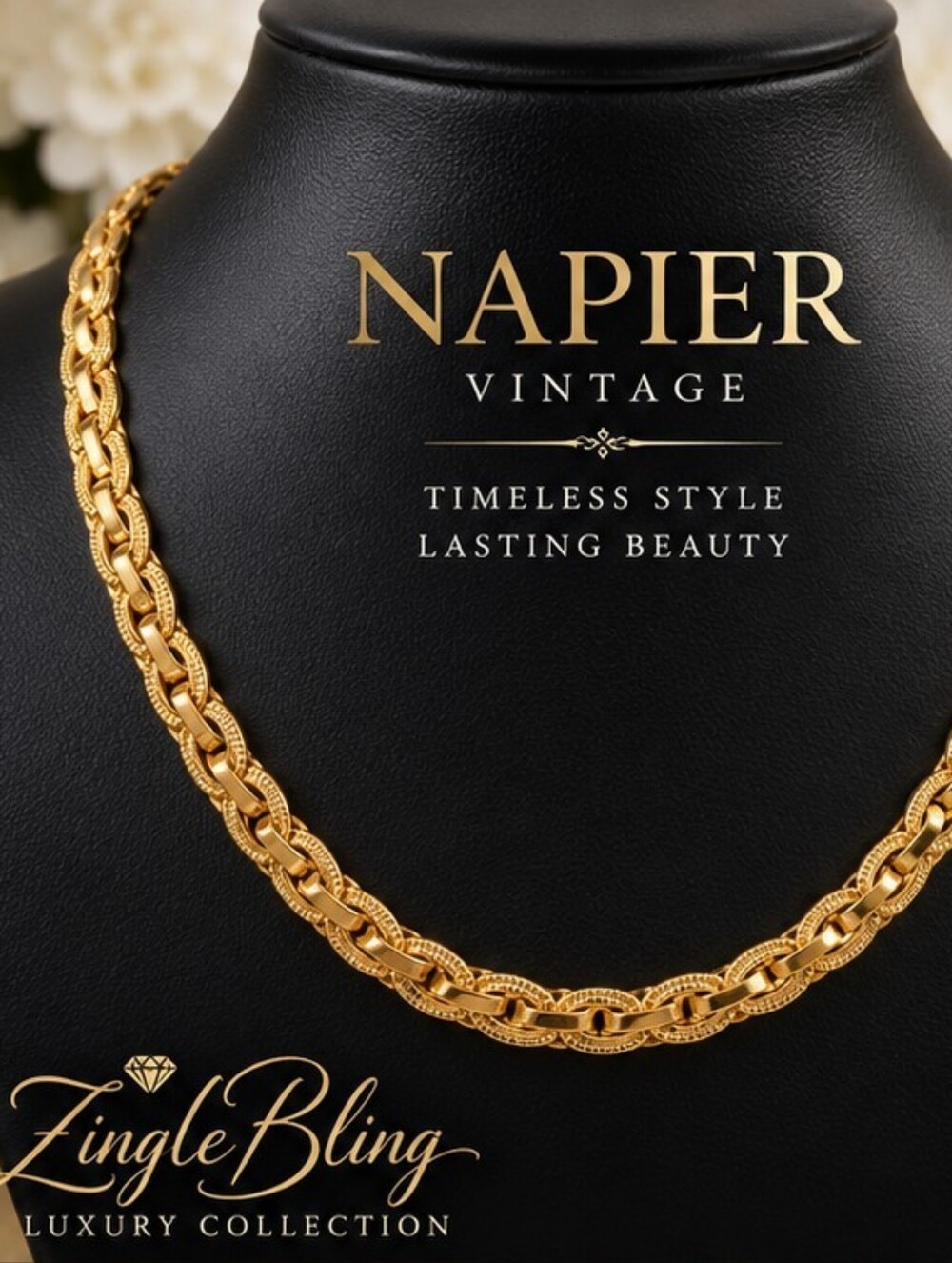 Vintage Napier Gold Tone Woven Braided Chain Necklace 17" Signed